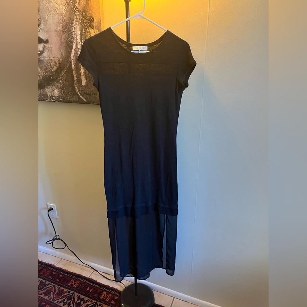 Sandro Navy Sheer Midi Dress